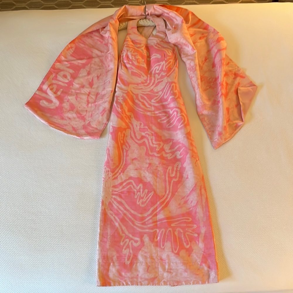 Silk dress and wrap made of Jerome Wallace batik